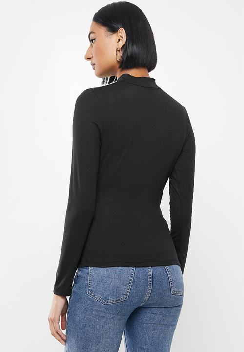 MILLA - Brushed knit turtleneck top with drape - black