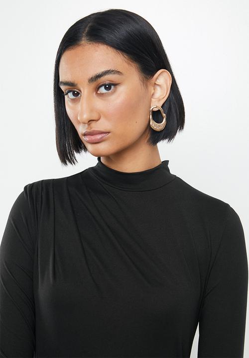 MILLA - Brushed knit turtleneck top with drape - black