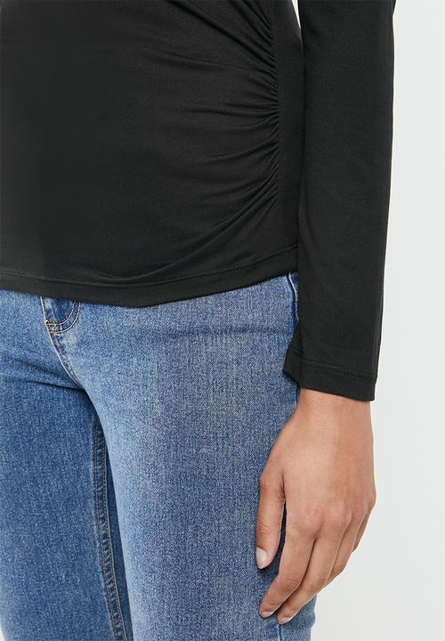 MILLA - Brushed knit turtleneck top with drape - black