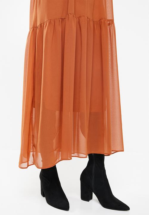 MILLA - Chiffon tiered dress maxi & head scarf - rust