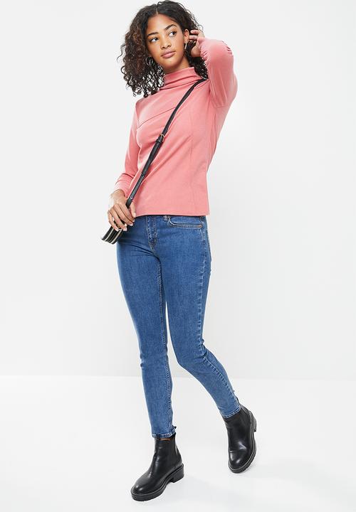 STYLE REPUBLIC - Mock neck long sleeve knit top - pink