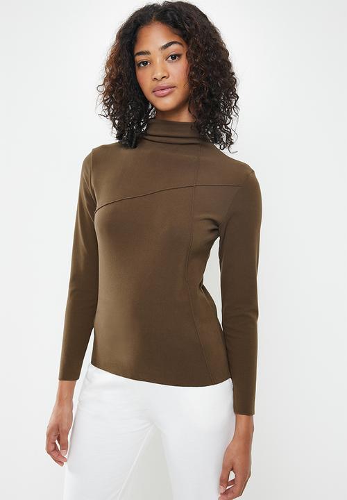 STYLE REPUBLIC - Mock neck long sleeve knit top - brown 