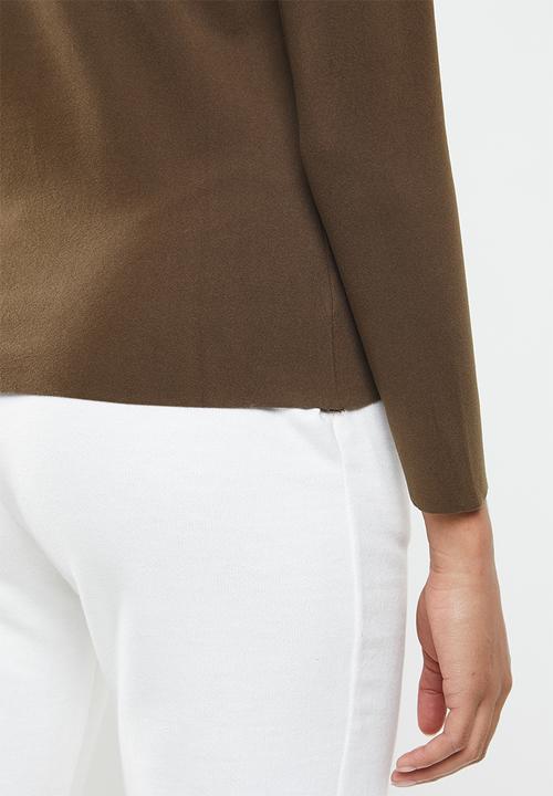 STYLE REPUBLIC - Mock neck long sleeve knit top - brown 