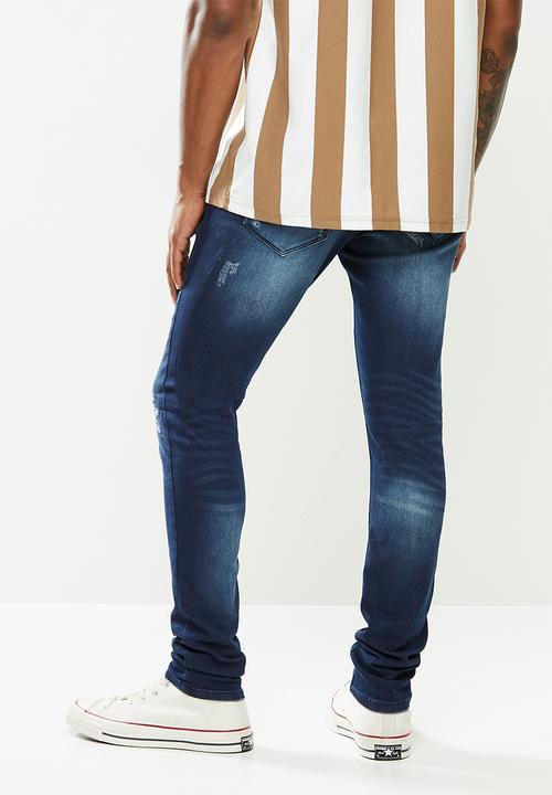 Cutty - Denim jean rip and repair knit - blue