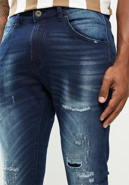 Cutty - Denim jean rip and repair knit - blue