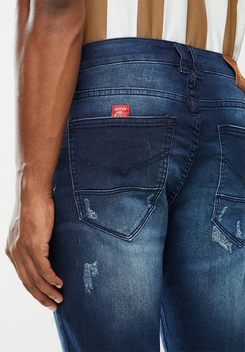 Cutty - Denim jean rip and repair knit - blue