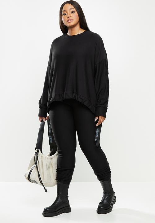 Me&B - Plus drawstring fleece sweat - black