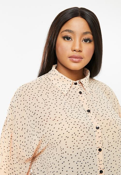 Me&B - Plus tear drop print essential shirt - pink & black