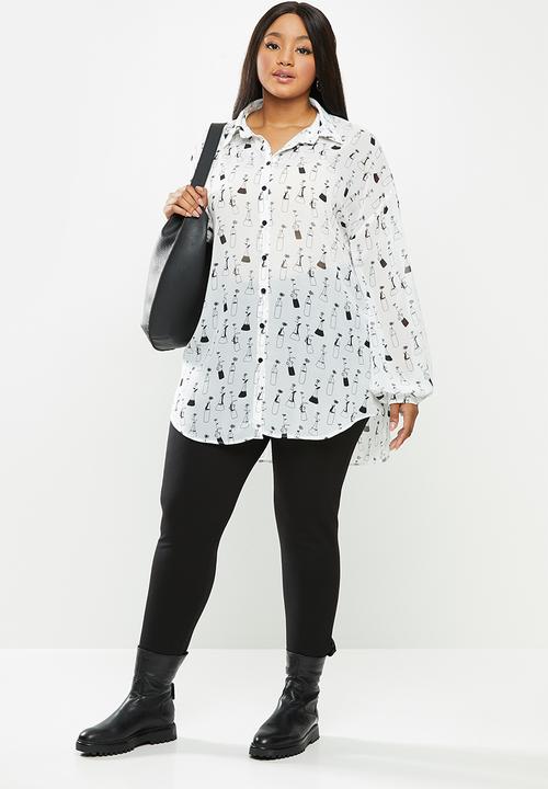 Me&B - Plus vase print essential shirt - white