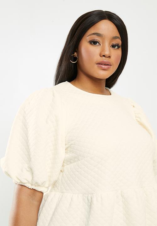 Me&B - Plus tiered quilted knit dress - off white