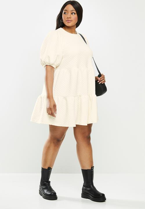 Me&B - Plus tiered quilted knit dress - off white