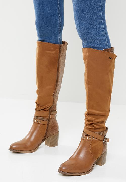 Plum - Cami knee length western boot - tan