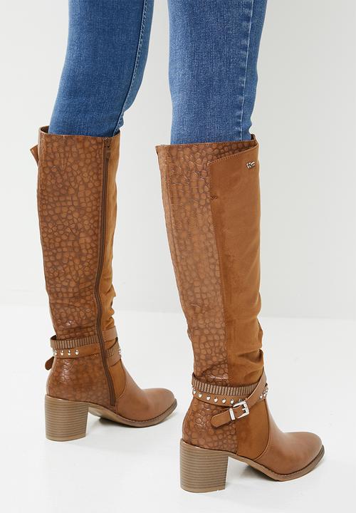 Plum - Cami knee length western boot - tan