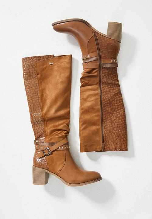 Plum - Cami knee length western boot - tan