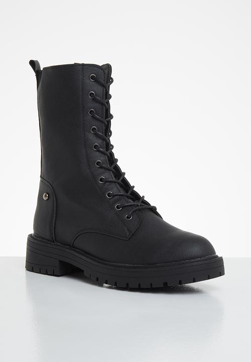 Footwork - Harper combat mid calf boot - black