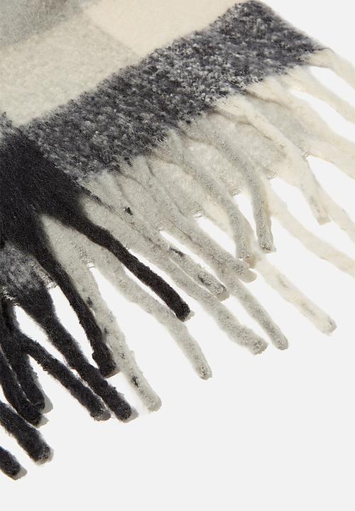 Rubi - Phoebe brushed tassel scarf - black and white check