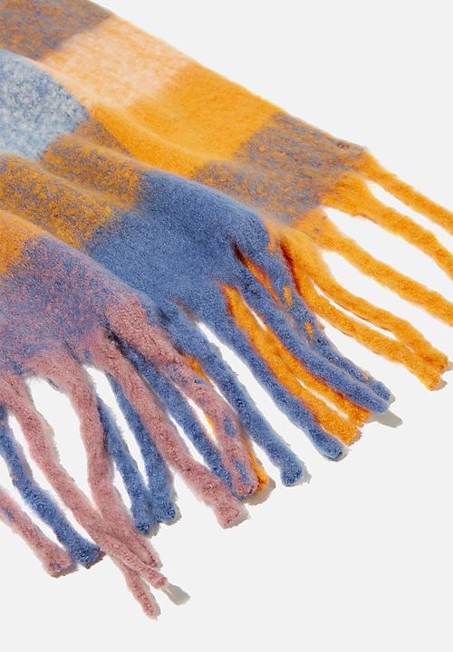 Rubi - Phoebe brushed tassel scarf - autumn check