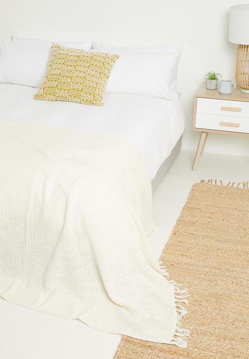 H&S - Slub fringed cotton throw - ivory