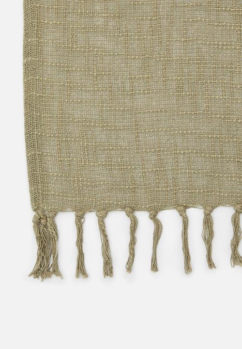 H&S - Slub fringed cotton throw - green
