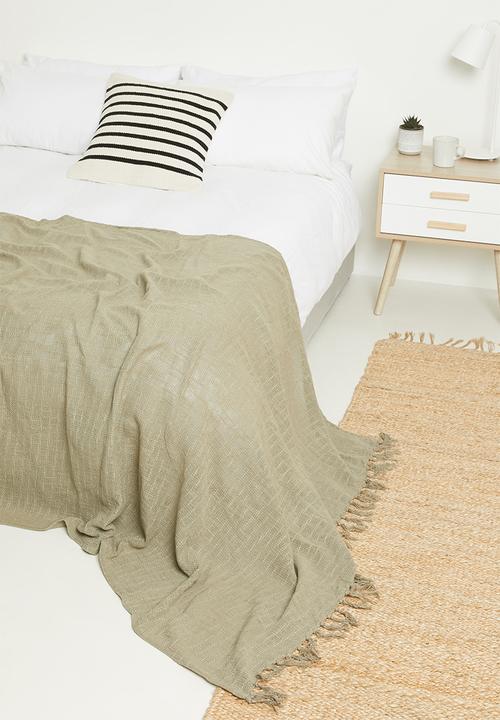 H&S - Slub fringed cotton throw - green
