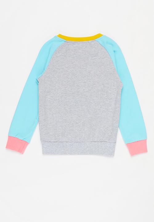 Pop Candy - Girls colour block kitty cat crewneck - multi