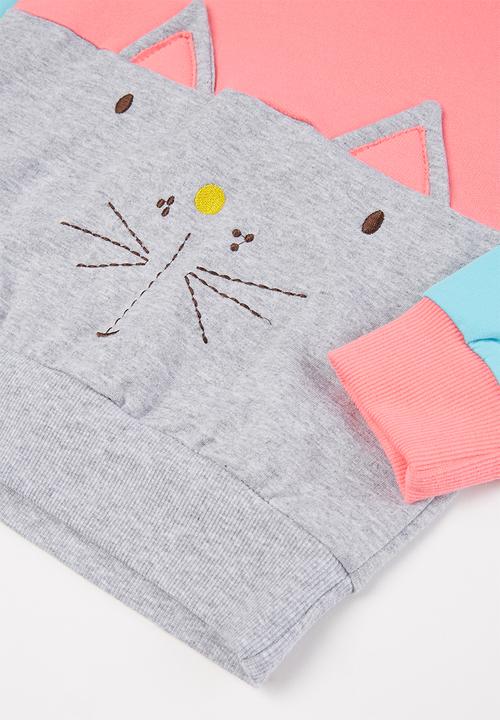 Pop Candy - Girls colour block kitty cat crewneck - multi