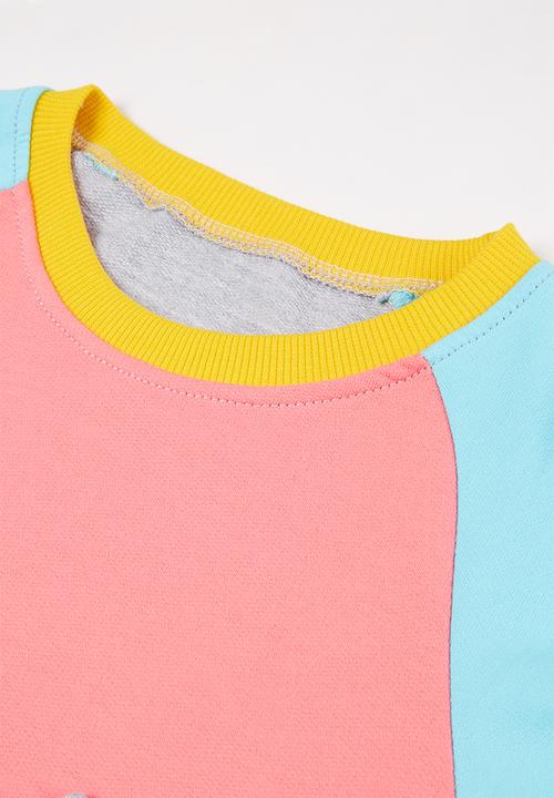 Pop Candy - Girls colour block kitty cat crewneck - multi