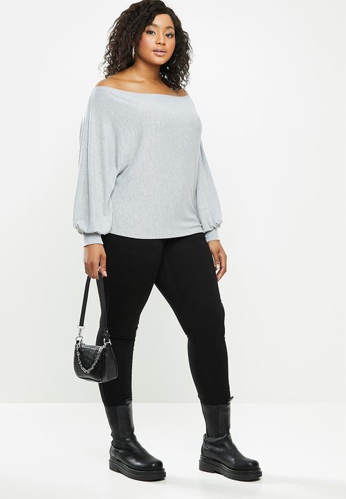 Blake - Slashoff shoulder soft touch top - grey 