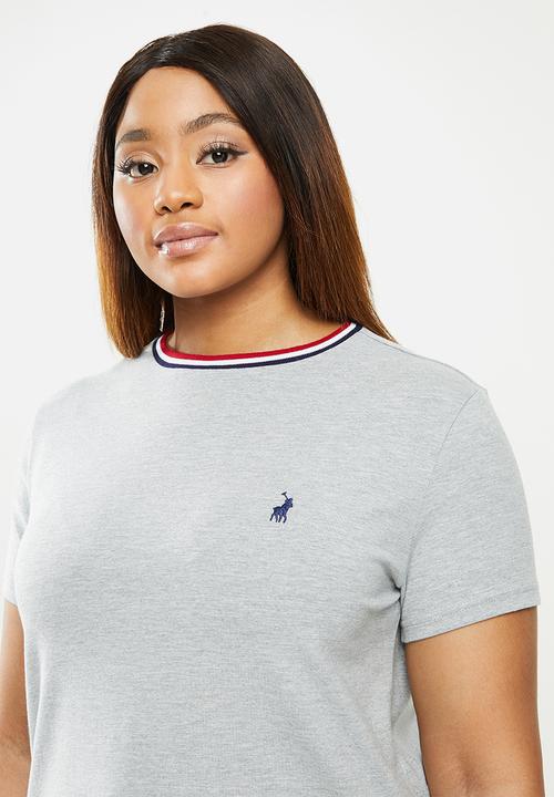 POLO - Plus tracey short sleeve T-shirt with stripe tipping - grey 