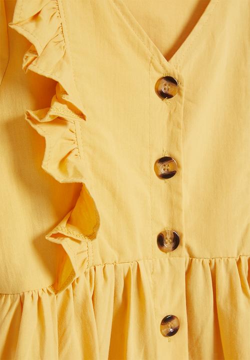 Pop Candy - Girls ruffle dress with buttons - mustard