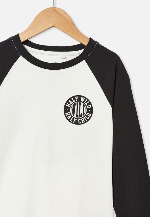 Cotton On - Tom long sleeve raglan tee - white & black 