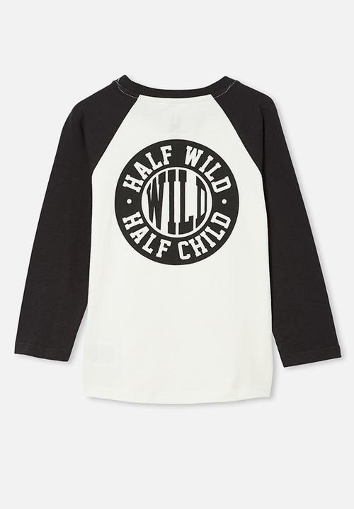 Cotton On - Tom long sleeve raglan tee - white & black 