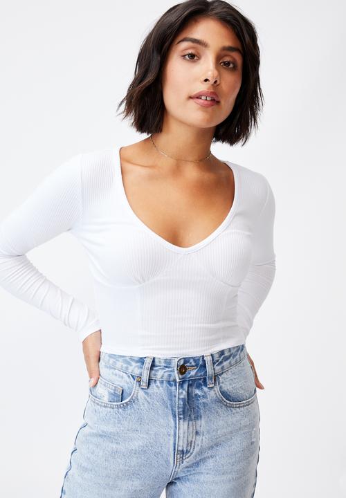 Cotton On - Annie sweetheart long sleeve top - white