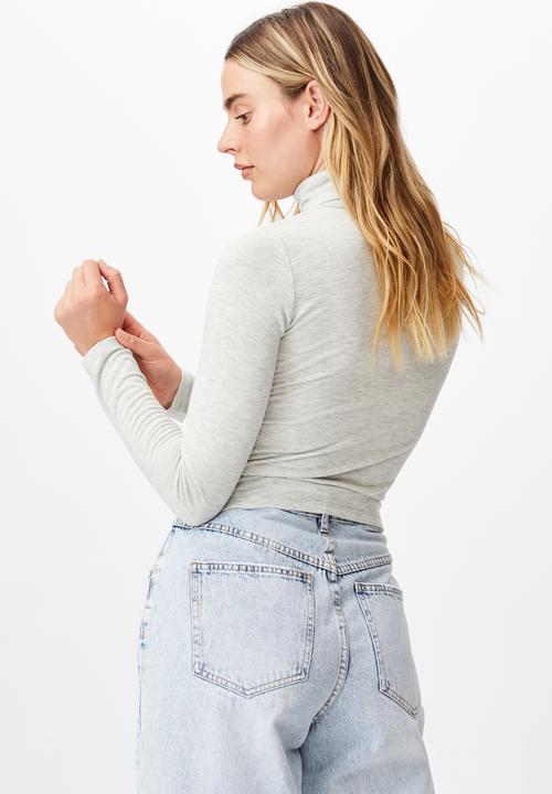 Cotton On - Basic roll neck long sleeve top - light grey