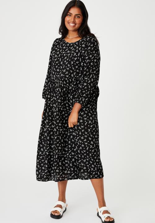 Cotton On - Curve good times babydoll 3/4 sleeve maxi dress - black