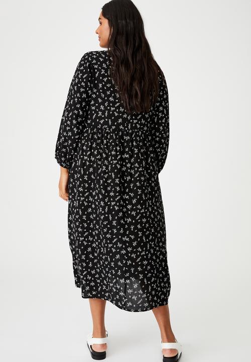 Cotton On - Curve good times babydoll 3/4 sleeve maxi dress - black