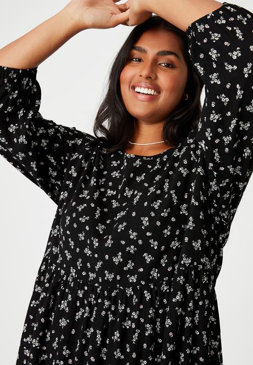 Cotton On - Curve good times babydoll 3/4 sleeve maxi dress - black
