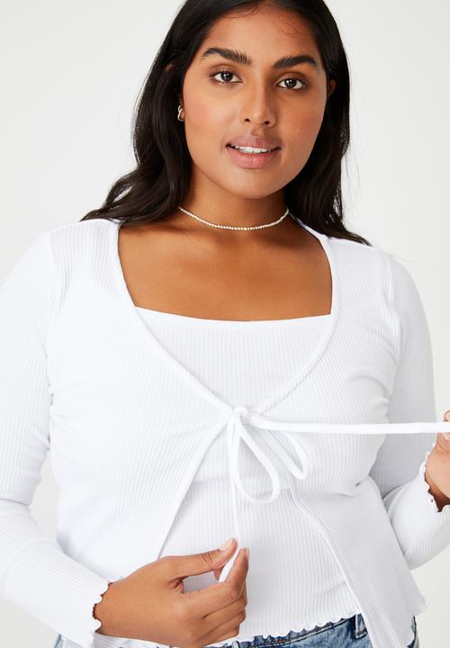 Cotton On - Curve violetta rib cami & cardi twin set - white