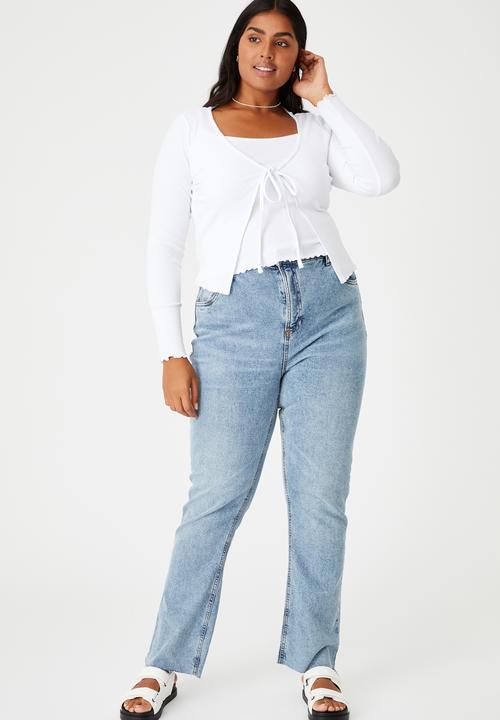 Cotton On - Curve violetta rib cami & cardi twin set - white