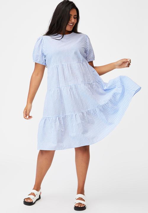 Cotton On - Curve woven Tammy midaxi dress - blue & white 