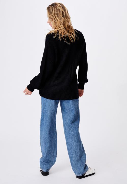 Cotton On - Dad rib cotton blend cardigan - black