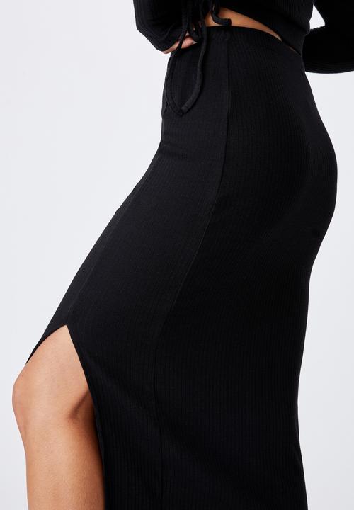 Cotton On - Essential split midi skirt - black
