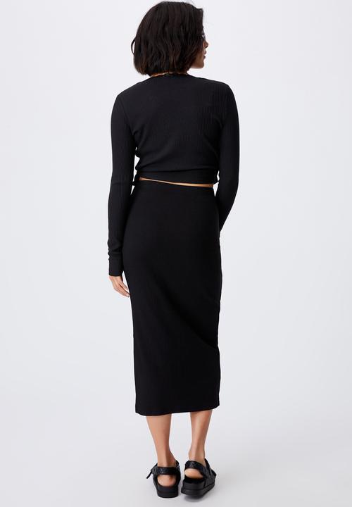 Cotton On - Essential split midi skirt - black