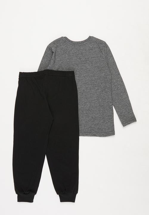 Pop Candy - Long sleeve tee & pants pj set - grey & black 