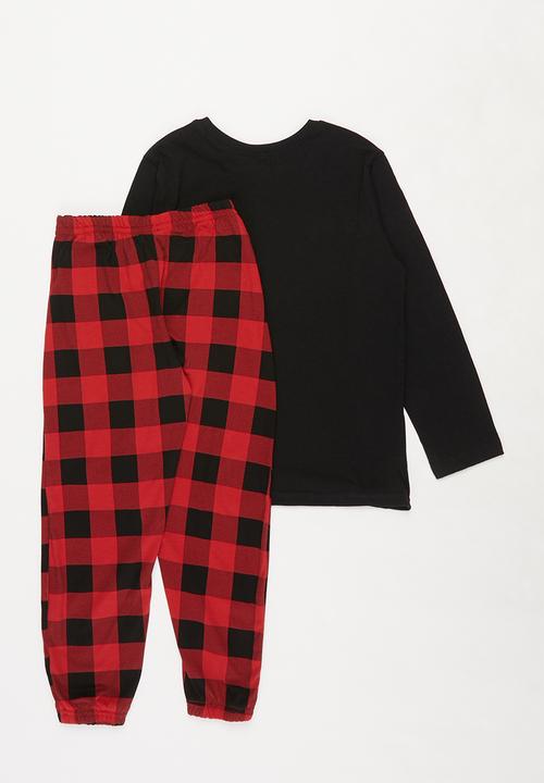 Pop Candy - Long sleeve tee & pants pj set - black & red 