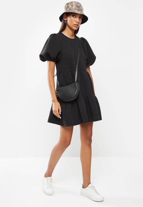 Me&B - Tiered quilted knit dress - black