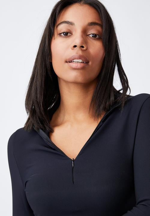 Cotton On - Quinn quarter zip long sleeve top - black