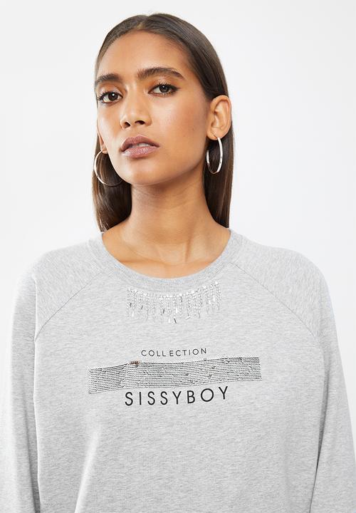 SISSY BOY - Thunderbolt: basic crew neck sweater interactive sequin - grey melange