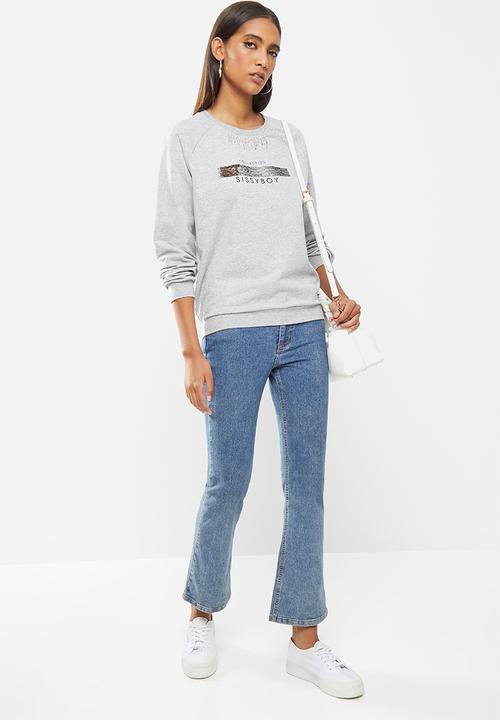 SISSY BOY - Thunderbolt: basic crew neck sweater interactive sequin - grey melange
