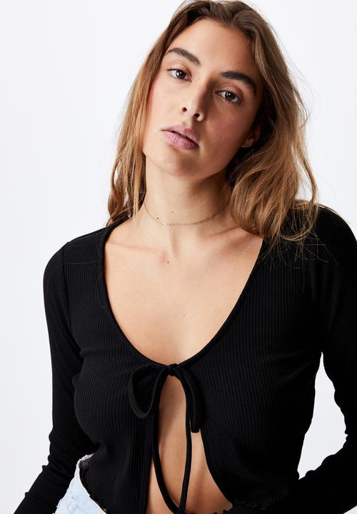 Cotton On - Vivvy tie front long sleeve cardi - black